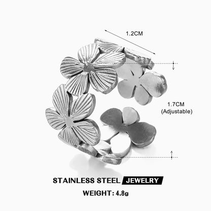 Stainless Steel Flower Adjustable Ring – 18K Gold PVD Plated Waterproof