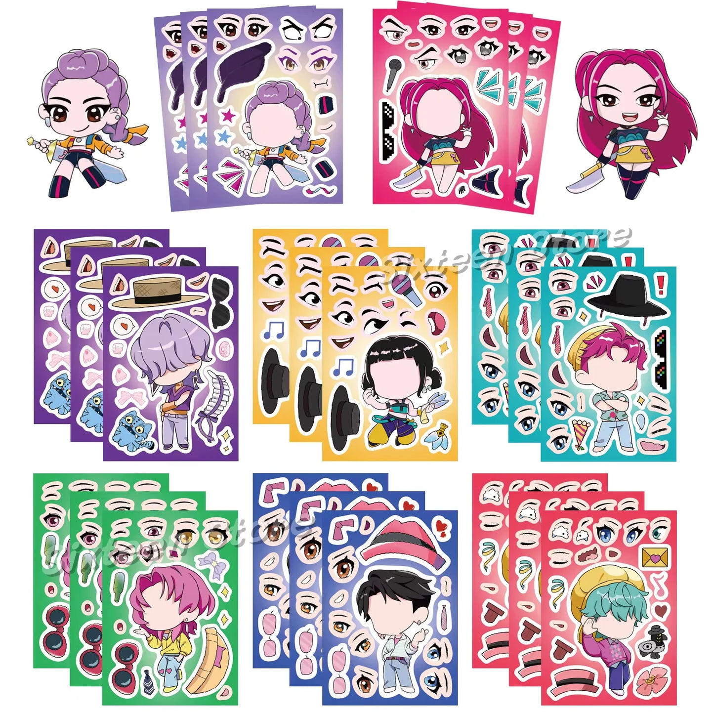 Hot K-pop Birthday Party Favors Cartoon Kids Gift -Reusable Straw Stamp sticker Bracelet Keychain Pin Badge Game Reward Souvenir