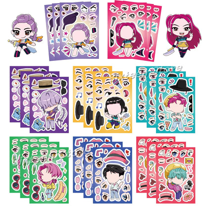 Hot K-pop Birthday Party Favors Cartoon Kids Gift -Reusable Straw Stamp sticker Bracelet Keychain Pin Badge Game Reward Souvenir