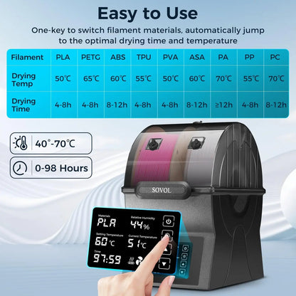 Sovol Filament Dryer SH02 Dry Box Filament Sealed Storage Box 3D Printer Spool Holder with PTC Heater Filament Dehydrator