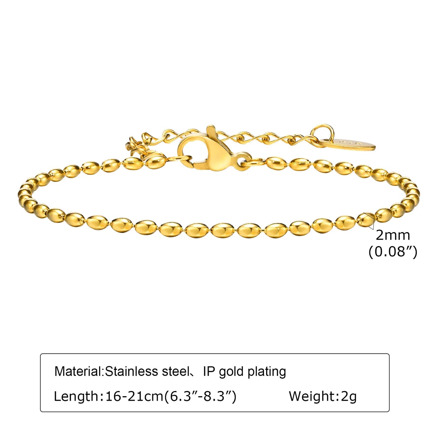 18K Gold Plated Thin Link Stainless Steel Bracelet - Waterproof & Trendy