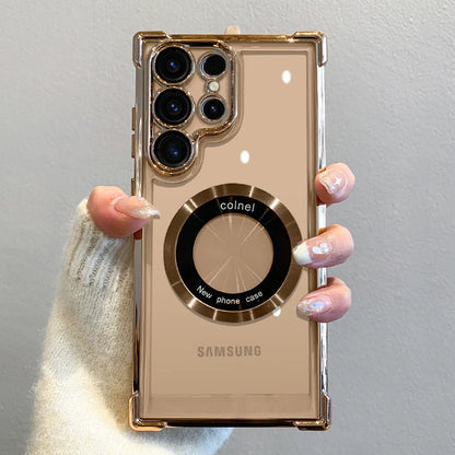 Luxury Plating Magnetic Wireless Charge Case For Samsung S26 S25 S24 Ultra S23 FE S22 Plus Note 20 Clear Lens Protection Cover