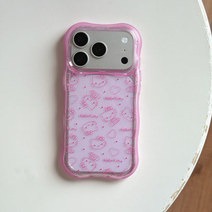 Cute Wave Full Screen Line Hello Kitty Case For iphone 17 16 15 Pro Max Cartoon Sanrio Shockproof Protective Acrylic Phone Cover
