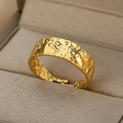 316L Stainless Steel Geometric Open Ring – Gold Color Waterproof Wedding Band
