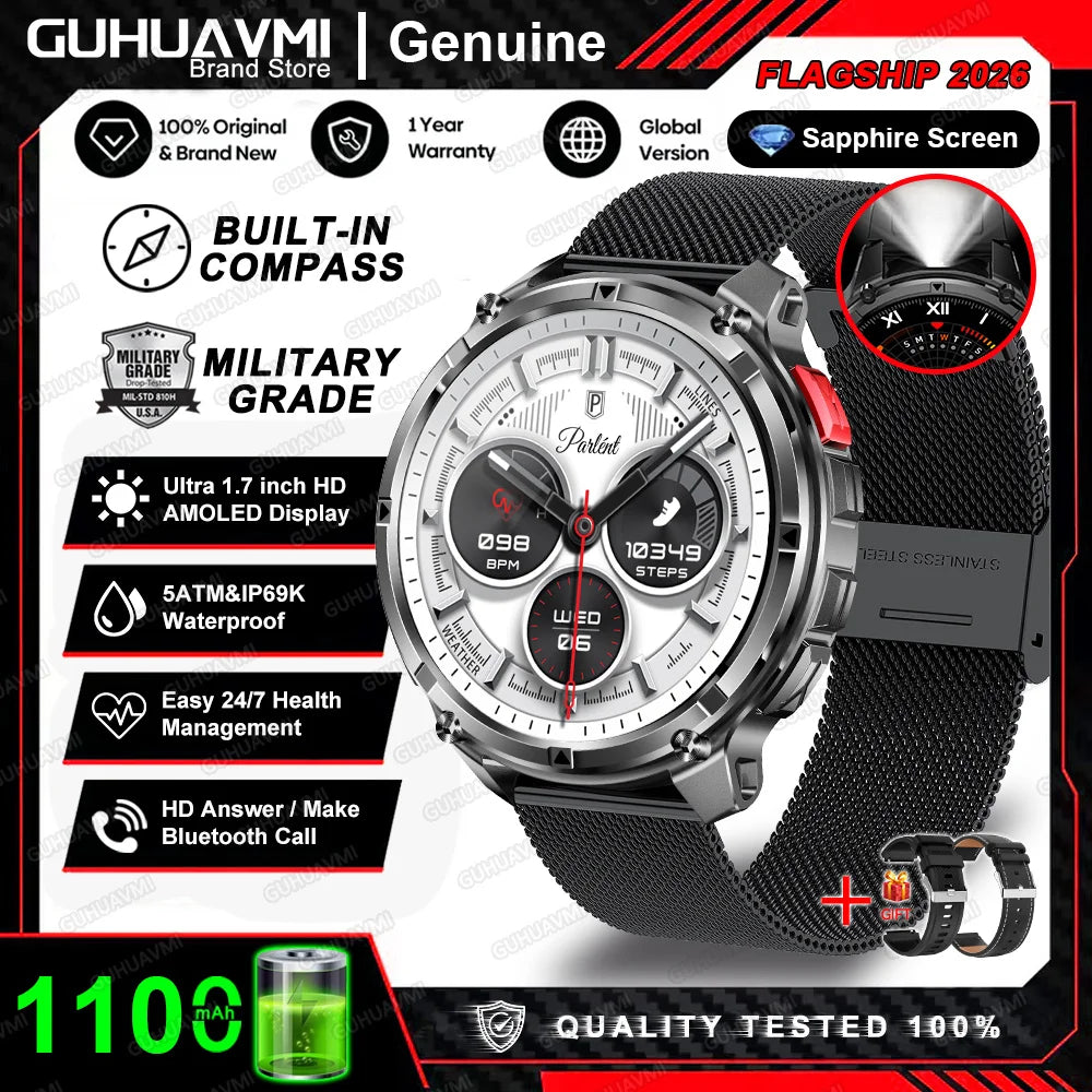 2026 New T-Rex3 Pro 1100mAh Battery Smart Watch GPS path 5ATM Waterproof Sports Run tracker Outdoors Compass Military Smartwatch
