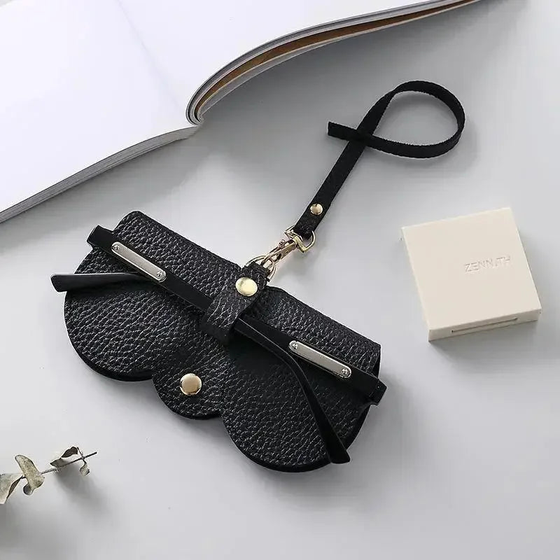 Litchi Embossed PU Leather Glasses Case Cute Hanging Eyewear Holder for Sunglasses Reading Glasses Portable Travel Storage Bag