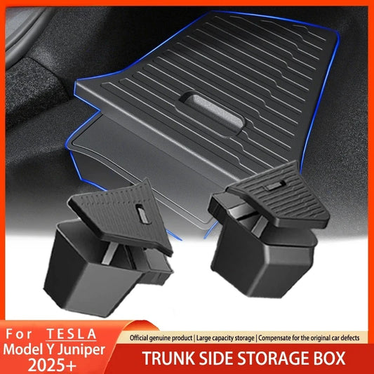 For Tesla Model Y Juniper 2026 2025 Trunk Side Storage Box Rear Trunk Organizer Flocking Mat Partition Anti-dirty Accessories
