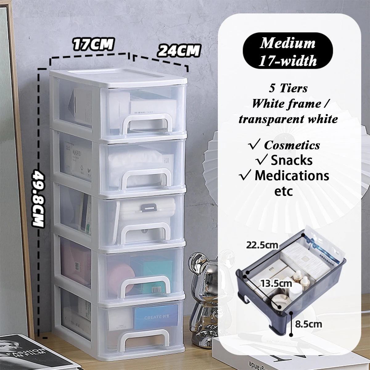 Clear Desktop Storage Box with Drawer Heightened Table Organizer Plastic Office storage cabinet  for Stationery cosmetics