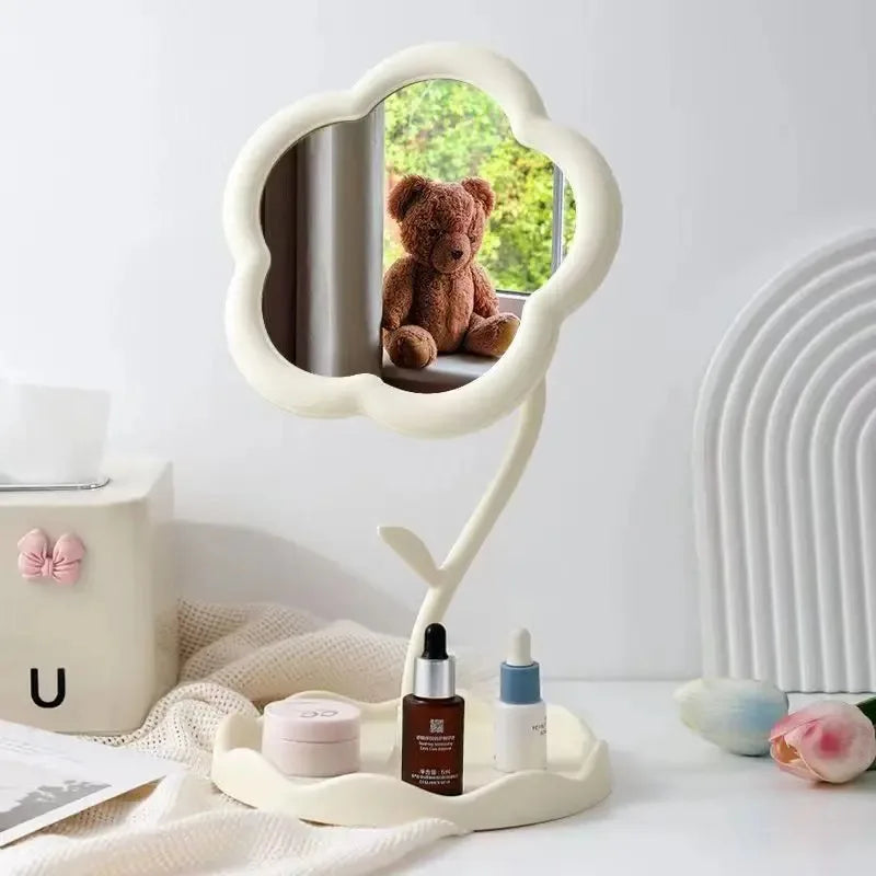 Desktop Flower Dressing Mirror – Round Plastic Vanity Mirror