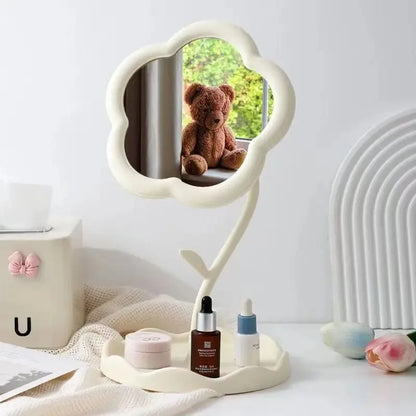 Desktop Flower Dressing Mirror – Round Plastic Vanity Mirror