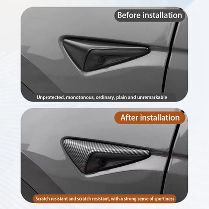 ABS Carbon Pattern Side Camera Cover For Tesla Model 3 Highland 2024 Model Y Juniper 2026 ABS Leaf Board Sticker Accessories