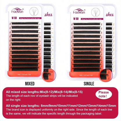 FADVAN 5D-W Shaped 0.07 D Curl Eyelash Extensions Natural Faux Mink Lash Soft Light Professional Premade Volume Fan Eyelashes