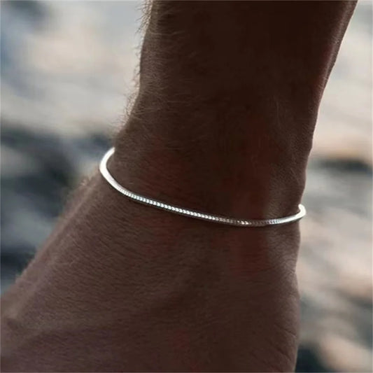 Simple MEN Stainless Steel Square Snake Bone Chain Bracelet – Minimalist Hip-Hop Unisex Jewelry
