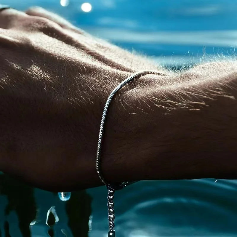 Simple MEN Stainless Steel Square Snake Bone Chain Bracelet – Minimalist Hip-Hop Unisex Jewelry