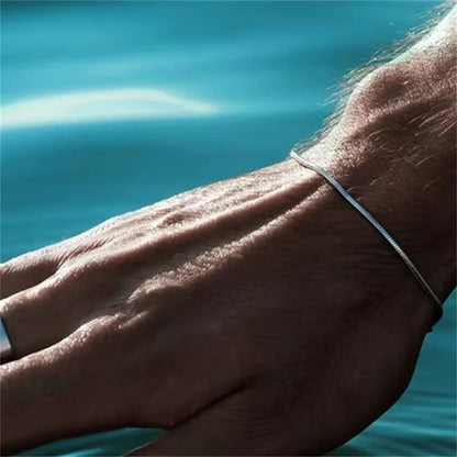 Simple MEN Stainless Steel Square Snake Bone Chain Bracelet – Minimalist Hip-Hop Unisex Jewelry