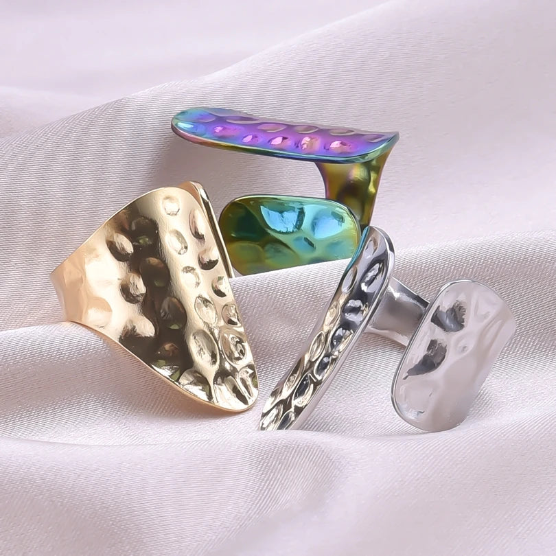 Stainless Steel Chunky Open Ring – Vintage Hollow Multi-Layer Design