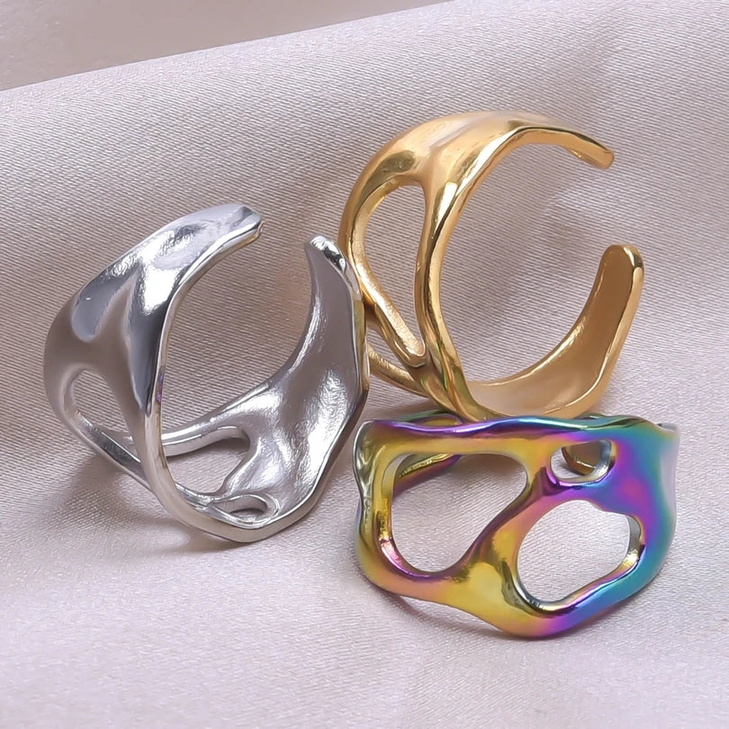 Stainless Steel Chunky Open Ring – Vintage Hollow Multi-Layer Design