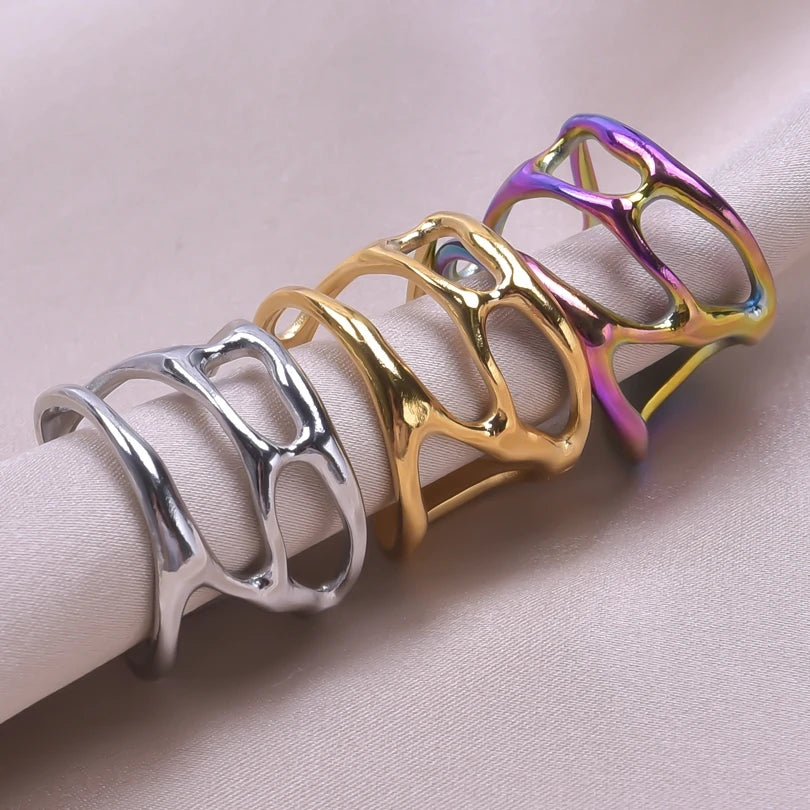 Stainless Steel Chunky Open Ring – Vintage Hollow Multi-Layer Design