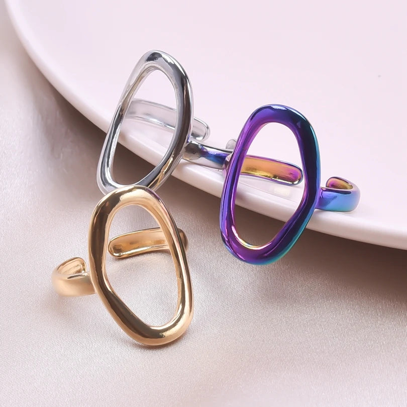 Stainless Steel Chunky Open Ring – Vintage Hollow Multi-Layer Design