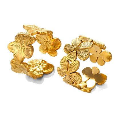 Stainless Steel Flower Adjustable Ring – 18K Gold PVD Plated Waterproof