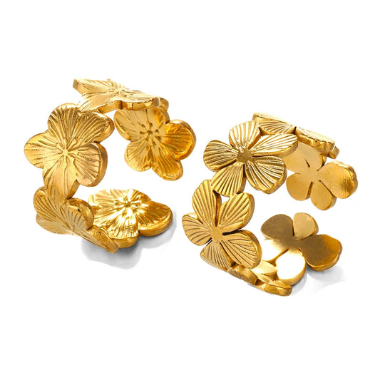 Stainless Steel Flower Adjustable Ring – 18K Gold PVD Plated Waterproof