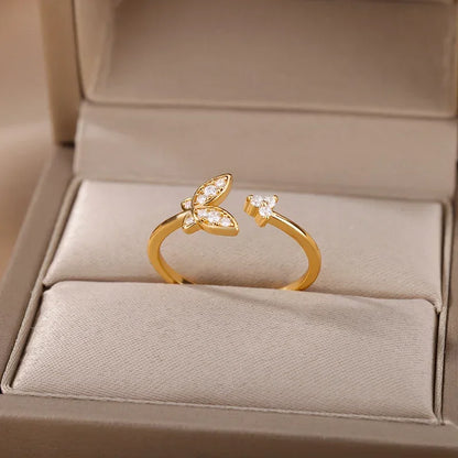 Stainless Steel Heart Ring for Women – 18K Gold Plated, Zircon Inlay, Vintage Waterproof Wedding Jewelry Gift