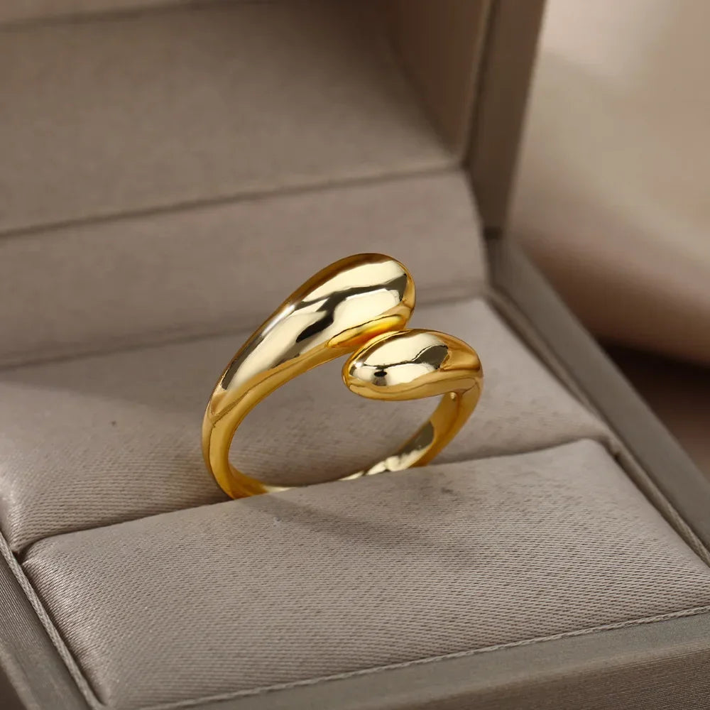 Stainless Steel Heart Ring for Women – 18K Gold Plated, Zircon Inlay, Vintage Waterproof Wedding Jewelry Gift