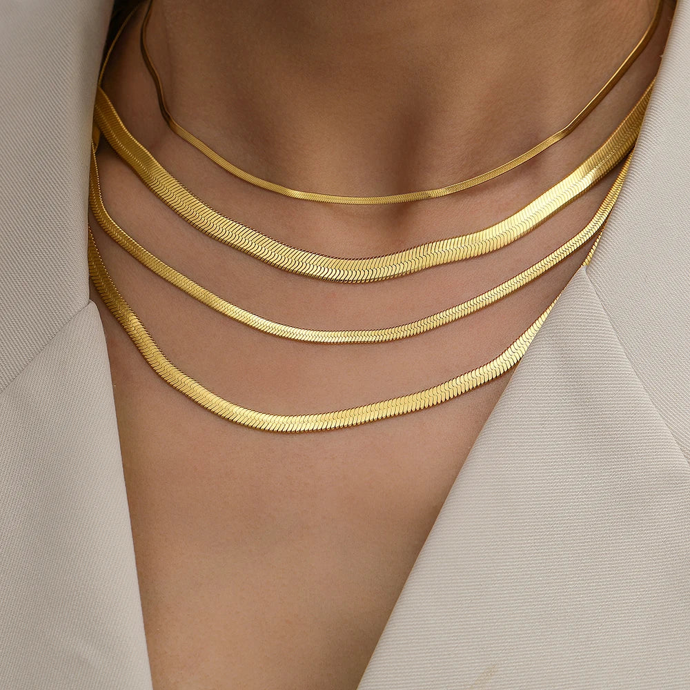 Stainless Steel Herringbone Snake Chain Necklace – Waterproof Unisex Choker