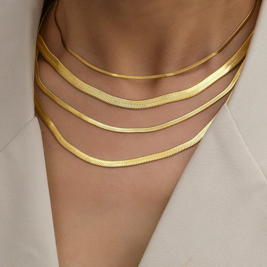 Stainless Steel Herringbone Snake Chain Necklace – Waterproof Unisex Choker