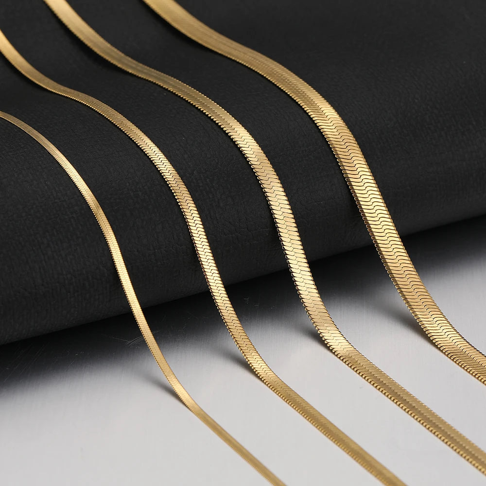 Stainless Steel Herringbone Snake Chain Necklace – Waterproof Unisex Choker