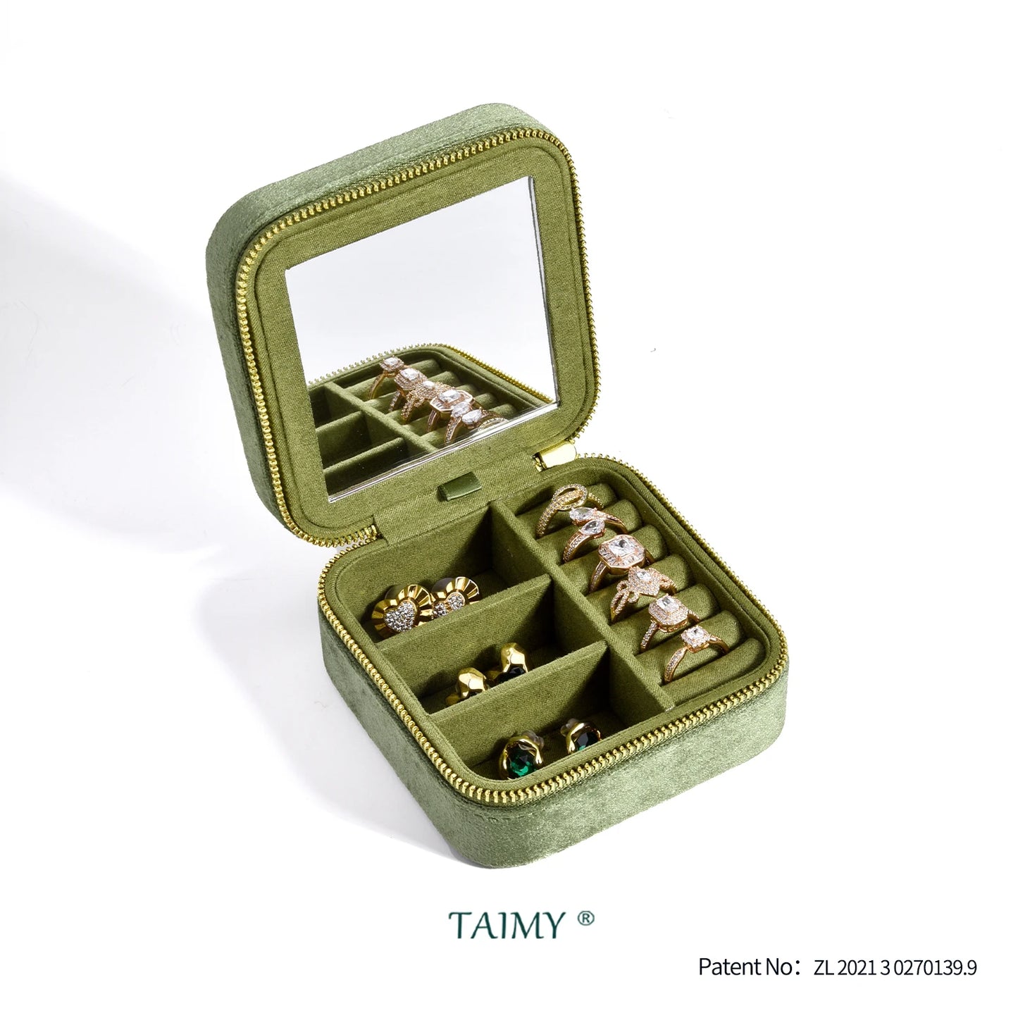 TAIMY Vintage Velvet Jewelry Box – Travel Organizer with Mirror (Retro Green)
