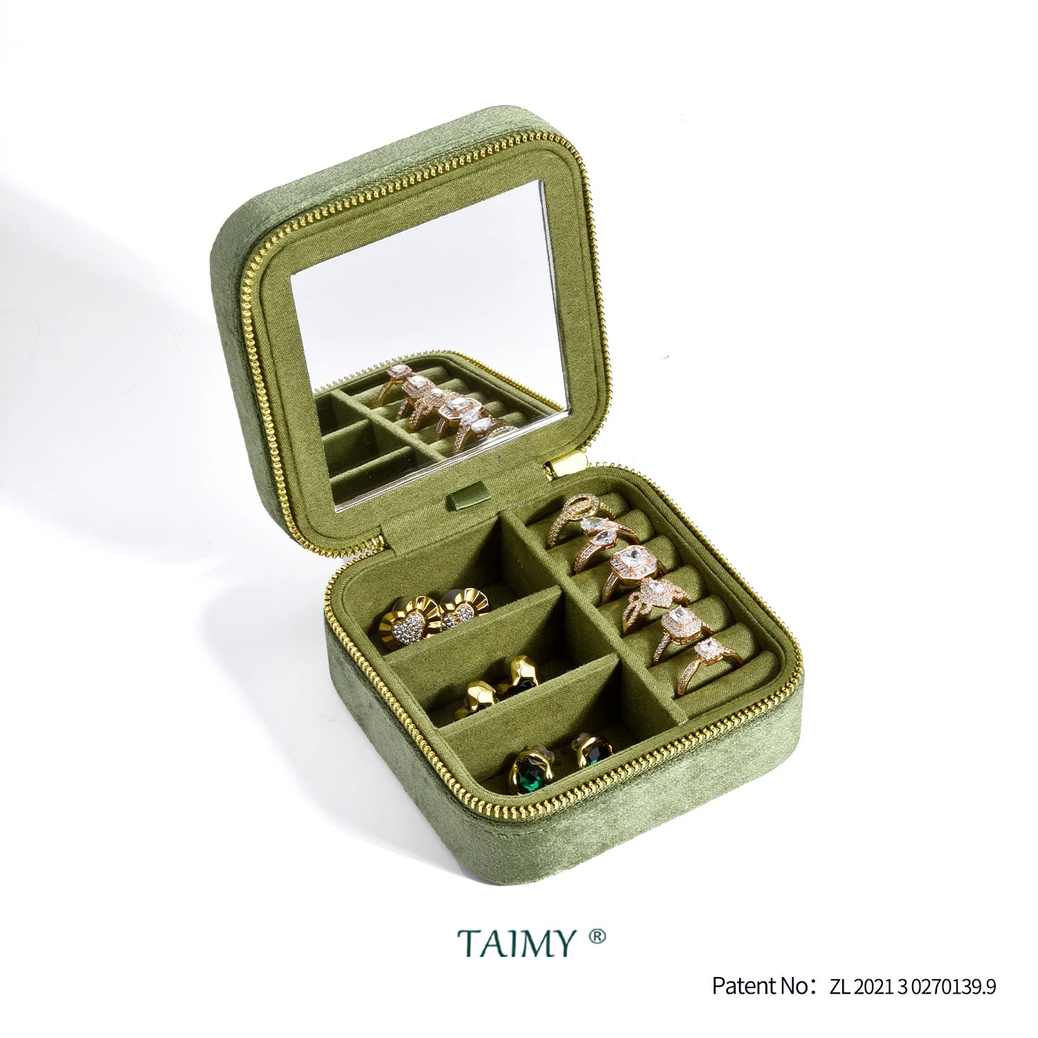 TAIMY Vintage Velvet Jewelry Box – Travel Organizer with Mirror (Retro Green)