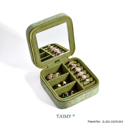 TAIMY Vintage Velvet Jewelry Box – Travel Organizer with Mirror (Retro Green)