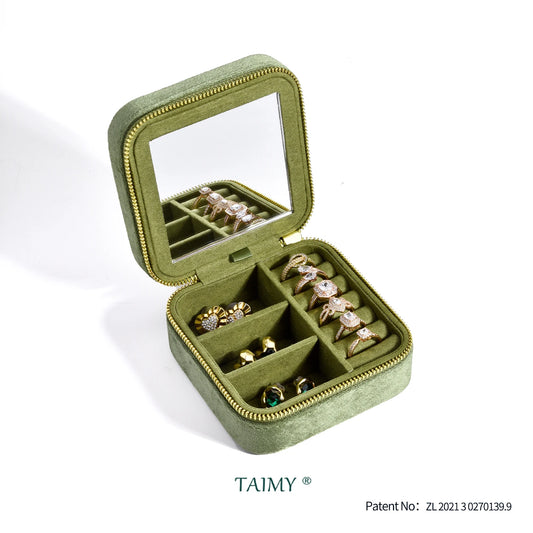 TAIMY Vintage Velvet Jewelry Box – Travel Organizer with Mirror (Retro Green)