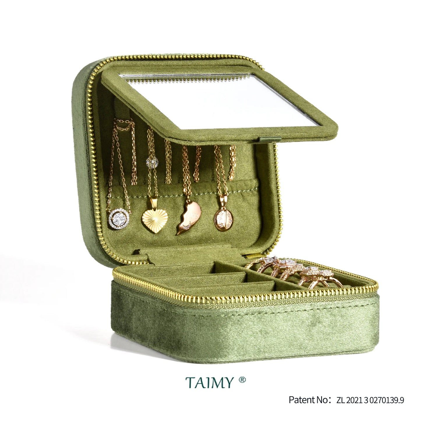TAIMY Vintage Velvet Jewelry Box – Travel Organizer with Mirror (Retro Green)