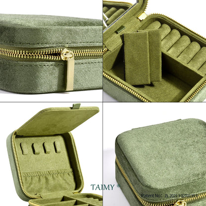TAIMY Vintage Velvet Jewelry Box – Travel Organizer with Mirror (Retro Green)