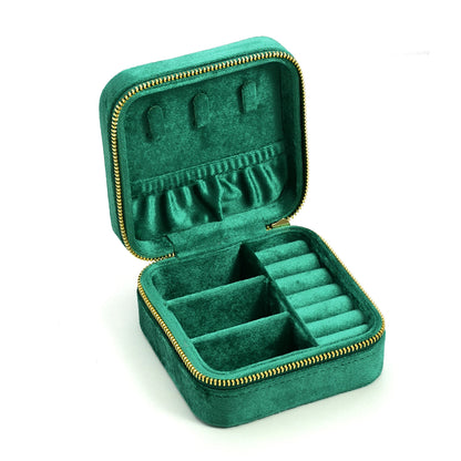 TAIMY Vintage Velvet Jewelry Box – Travel Organizer with Mirror (Retro Green)