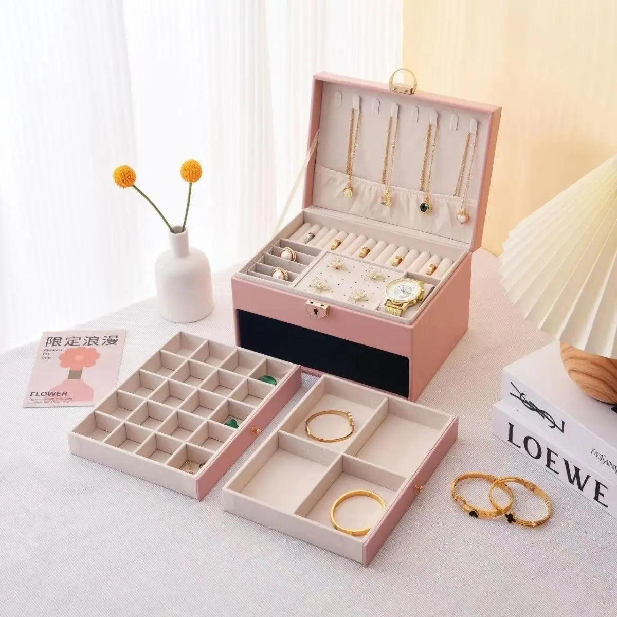 Three Layers Retro PU Jewelry Box 