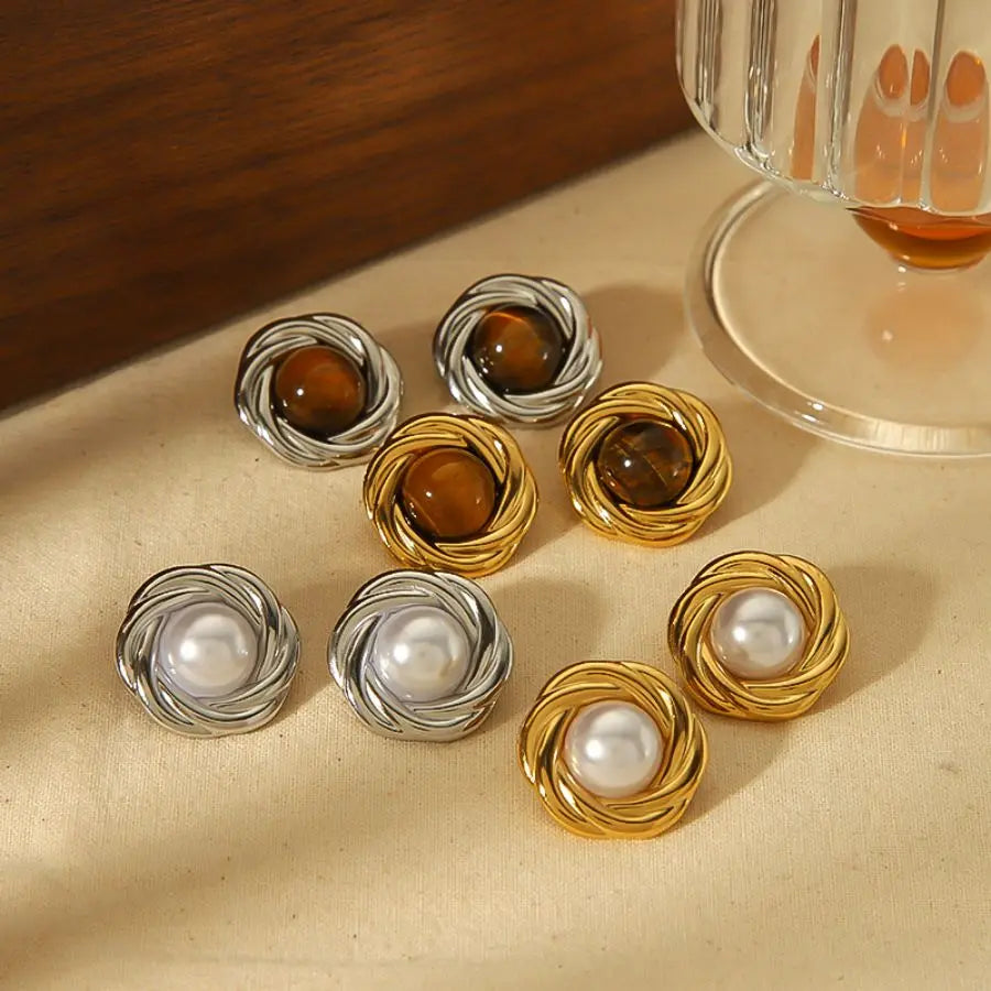 Tiger-Eye Natural Stone Earrings – 18K Gold Plated Stainless Steel, Waterproof
