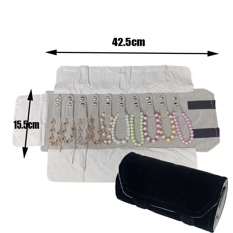 Velvet Jewelry Roll Bag – Travel Necklace, Bracelet, Ring & Watch Organizer Pouch