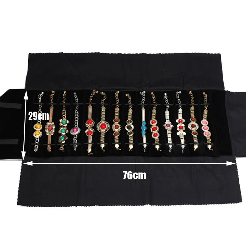 Velvet Jewelry Roll Bag – Travel Necklace, Bracelet, Ring & Watch Organizer Pouch