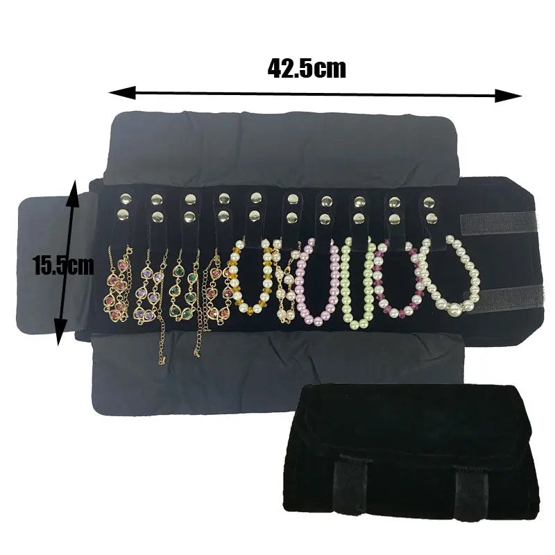 Velvet Jewelry Roll Bag – Travel Necklace, Bracelet, Ring & Watch Organizer Pouch