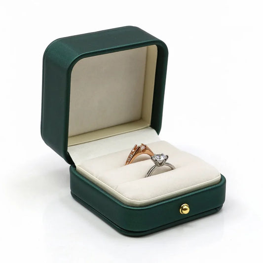 Vintage Double Slots Ring Jewelry Box – PU Leather Storage Case for Wedding, Engagement, & Gift