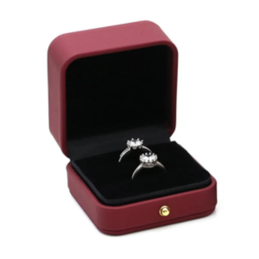 Vintage Double Slots Ring Jewelry Box – PU Leather Storage Case for Wedding, Engagement, & Gift