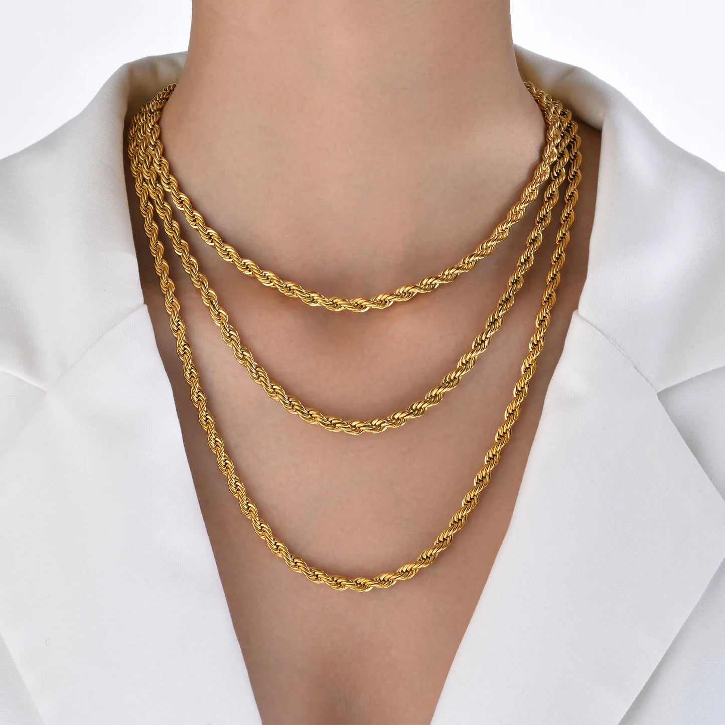 Vnox Dainty Gold Rope Chain Necklace – Waterproof Stainless Steel, 2/3/4/5mm