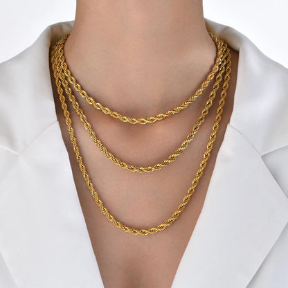 Vnox Dainty Gold Rope Chain Necklace – Waterproof Stainless Steel, 2/3/4/5mm