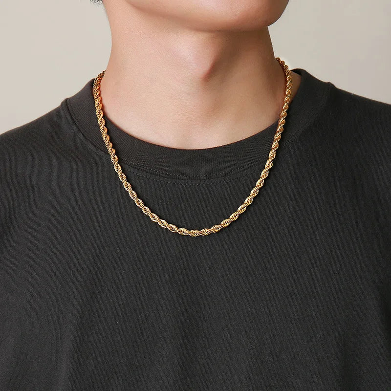 Vnox Dainty Gold Rope Chain Necklace – Waterproof Stainless Steel, 2/3/4/5mm
