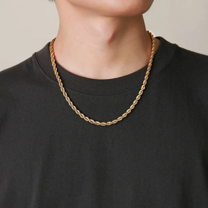 Vnox Dainty Gold Rope Chain Necklace – Waterproof Stainless Steel, 2/3/4/5mm