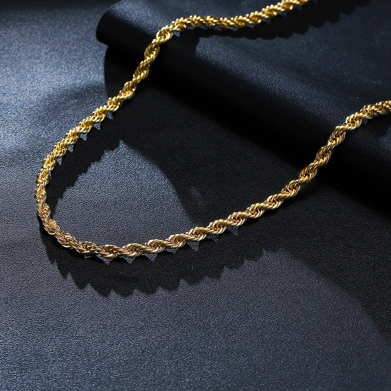 Vnox Dainty Gold Rope Chain Necklace – Waterproof Stainless Steel, 2/3/4/5mm