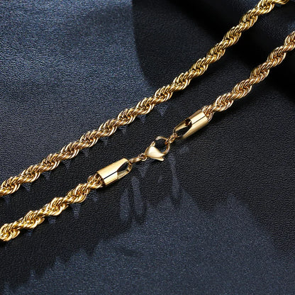 Vnox Dainty Gold Rope Chain Necklace – Waterproof Stainless Steel, 2/3/4/5mm